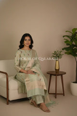 Chanderi Cotton Banarasi Dress materials- Sea Green Zari Work