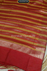 Banarasi Cotton Silk blend Unstitched Dress Material in Red and with matching floral vine jaal dupatta