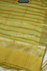 Banarasi Chanderi Cotton Unstitched Dress Material in Mustard and with matching horizontal zari stripe dupatta (Copy)