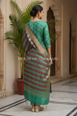 Banarasi Chanderi Cotton Unstitched Dress Material in Sea Green and with matching horizontal zari stripe dupatta (Copy)