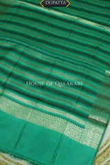 Banarasi Chanderi Cotton Unstitched Dress Material in Sea Green and with matching horizontal zari stripe dupatta (Copy)