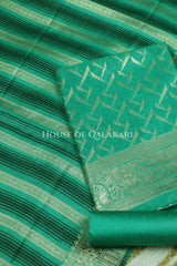 Banarasi Chanderi Cotton Unstitched Dress Material in Sea Green and with matching horizontal zari stripe dupatta (Copy)
