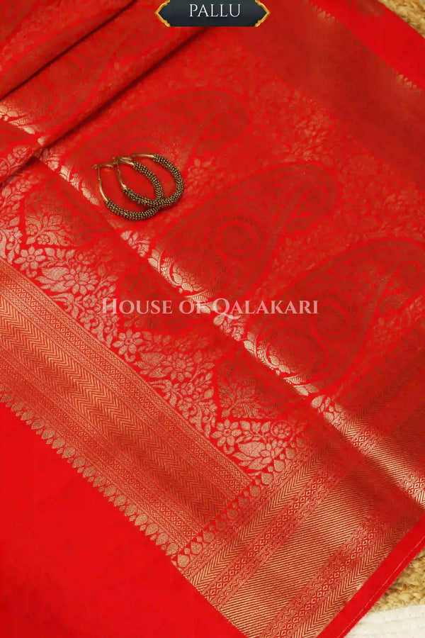 Red Banarasi Chiniya Pure Silk saree with Zari Buti & Border