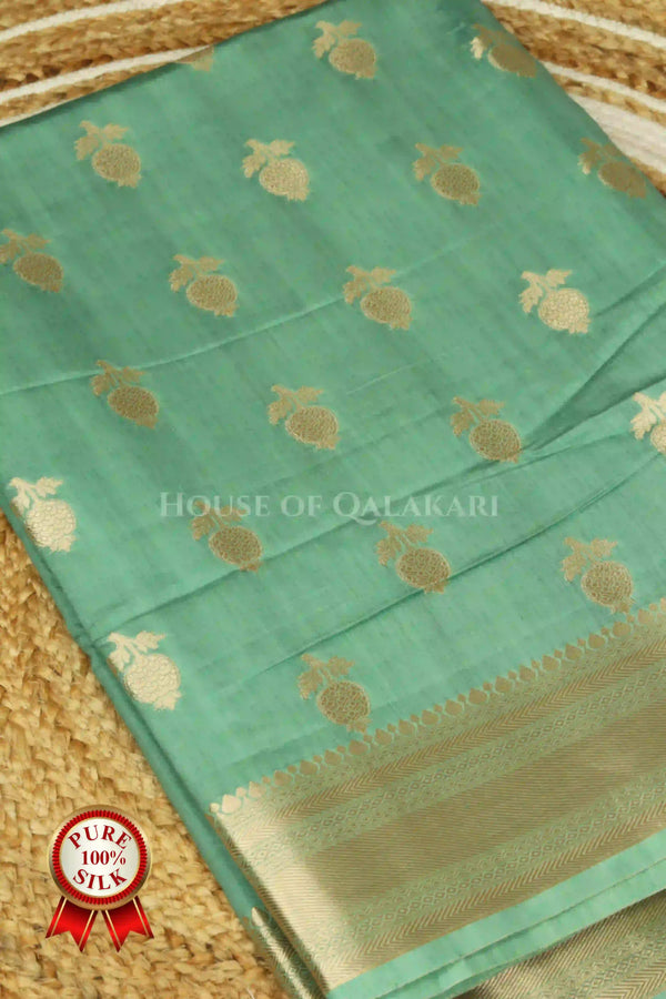 Sea Green Banarasi Chiniya Pure Silk saree with Zari Buti & Border