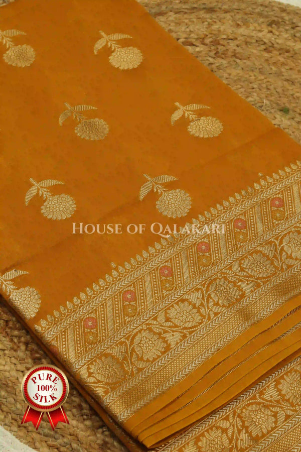 Rich Gold Banarasi Chiniya Pure Silk saree with Zari Floral Motifs