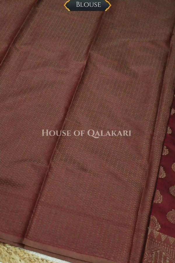 Banarasi Cotton Saree in Maroon Oak with ginni resham buti