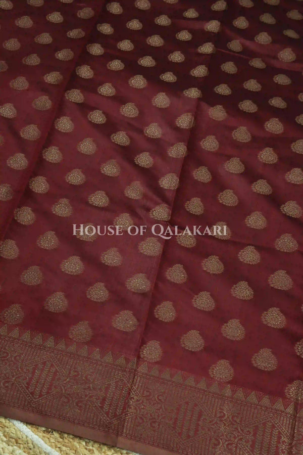 Banarasi Cotton Saree in Maroon Oak with ginni resham buti