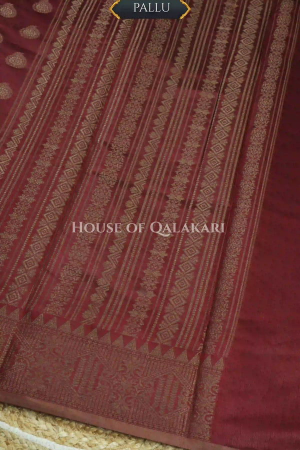 Banarasi Cotton Saree in Maroon Oak with ginni resham buti