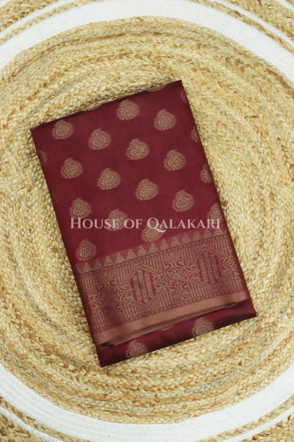 Banarasi Cotton Saree in Maroon Oak with ginni resham buti