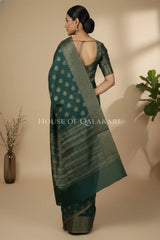 Banarasi Cotton Saree in Bottle Green with ginni resham buti