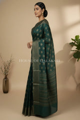 Banarasi Cotton Saree in Bottle Green with ginni resham buti