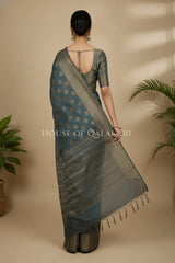 Banarasi Cotton Saree in Grey with ginni resham buti