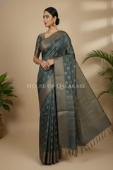Banarasi Cotton Saree in Grey with ginni resham buti