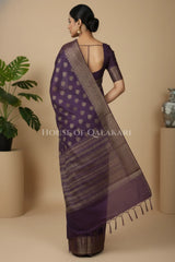 Banarasi Cotton Saree in Plum Purple with ginni resham buti