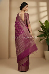 Banarasi Cotton Saree in Royal Jamun Purple with ginni resham buti