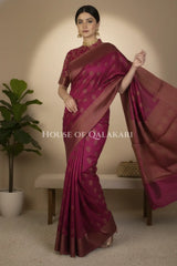 Cotton Banarasi Saree in Plum with resham buti