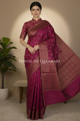 Cotton Banarasi Saree in Plum with resham buti