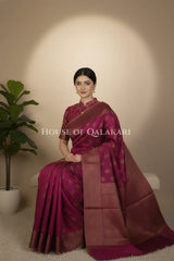 Cotton Banarasi Saree in Plum with resham buti