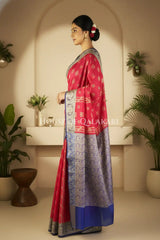 Cotton Banarasi Saree in Cherry Pink-Purple contrast with resham work
