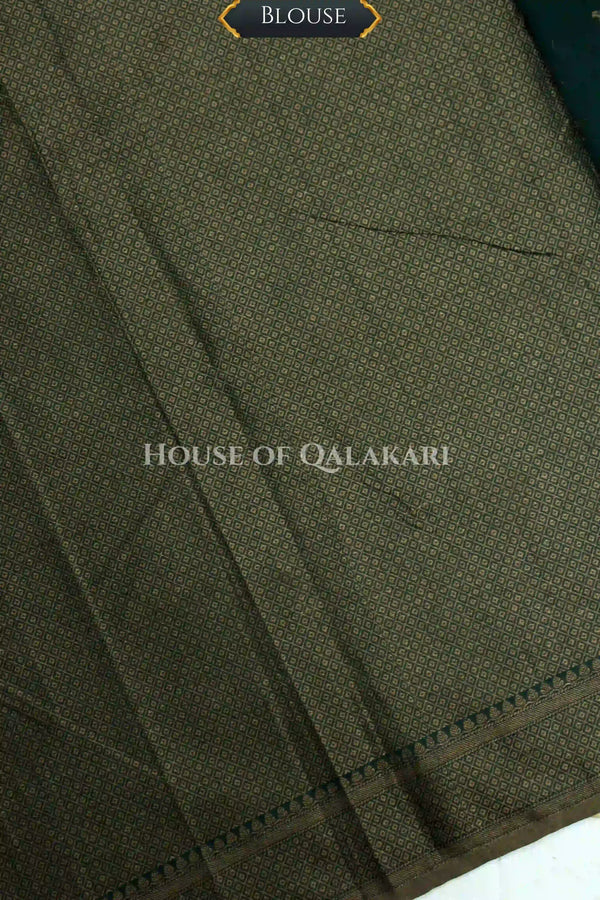 Cotton Banarasi Saree in Bottle Green with resham buti and floral design