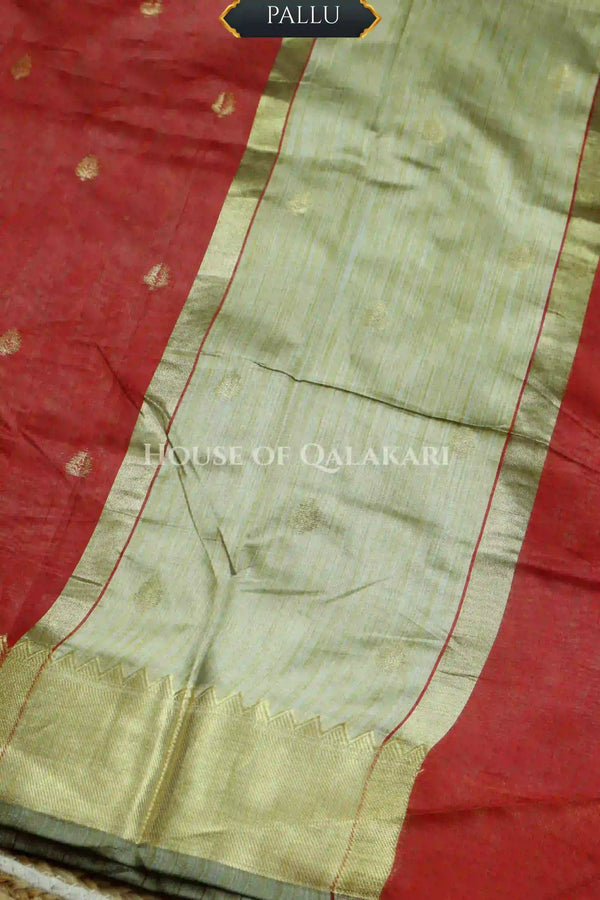Banarasi Cotton Saree with zari buti in Red with elegant zari border and zari panel pallu