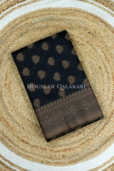 Banarasi Cotton Saree in Black with resham paisley leaf buti