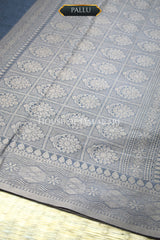 Banarasi Cotton Saree in Grey with resham flower leaf buti