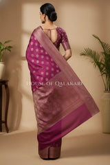 Banarasi Cotton Saree in Royal Jamun Purple with resham Paisley leaf buti