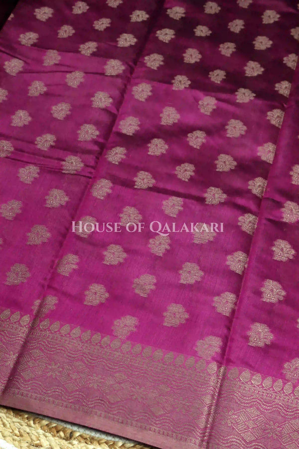 Banarasi Cotton Saree in Royal Jamun Purple with resham Paisley leaf buti