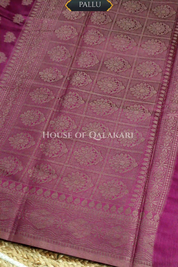 Banarasi Cotton Saree in Royal Jamun Purple with resham Paisley leaf buti