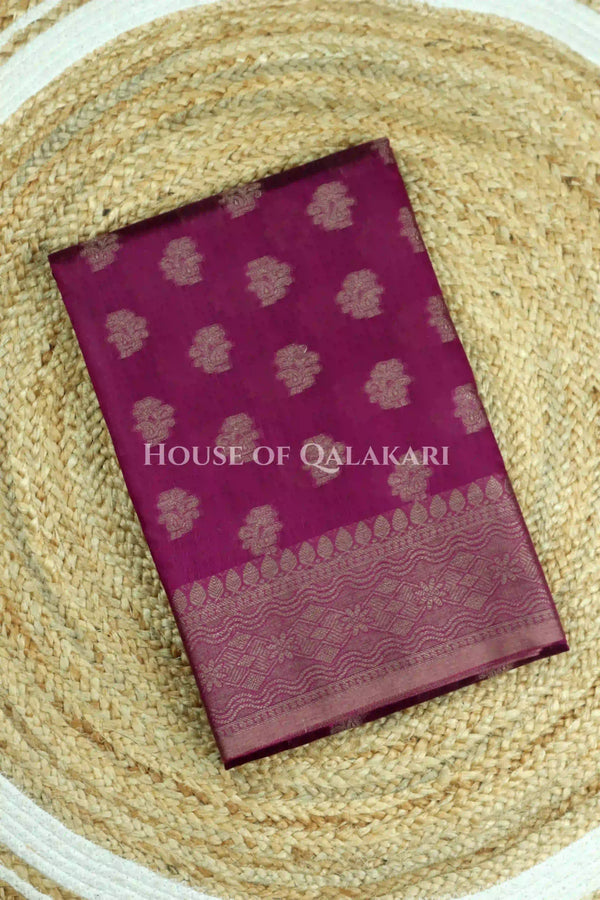 Banarasi Cotton Saree in Royal Jamun Purple with resham Paisley leaf buti