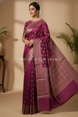 Banarasi Cotton Saree in Royal Jamun Purple with resham Paisley leaf buti