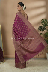 Banarasi Cotton Saree in Royal Jamun Purple with resham flower leaf buti