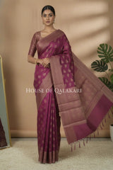 Banarasi Cotton Saree in Royal Jamun Purple with resham flower leaf buti