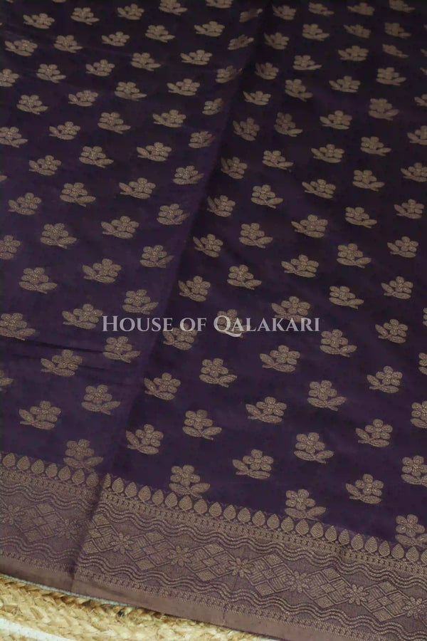 Banarasi Cotton Saree in Plum Purple with resham flower leaf buti