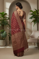 Banarasi Cotton Saree in Maroon Oak with resham Paisley leaf buti