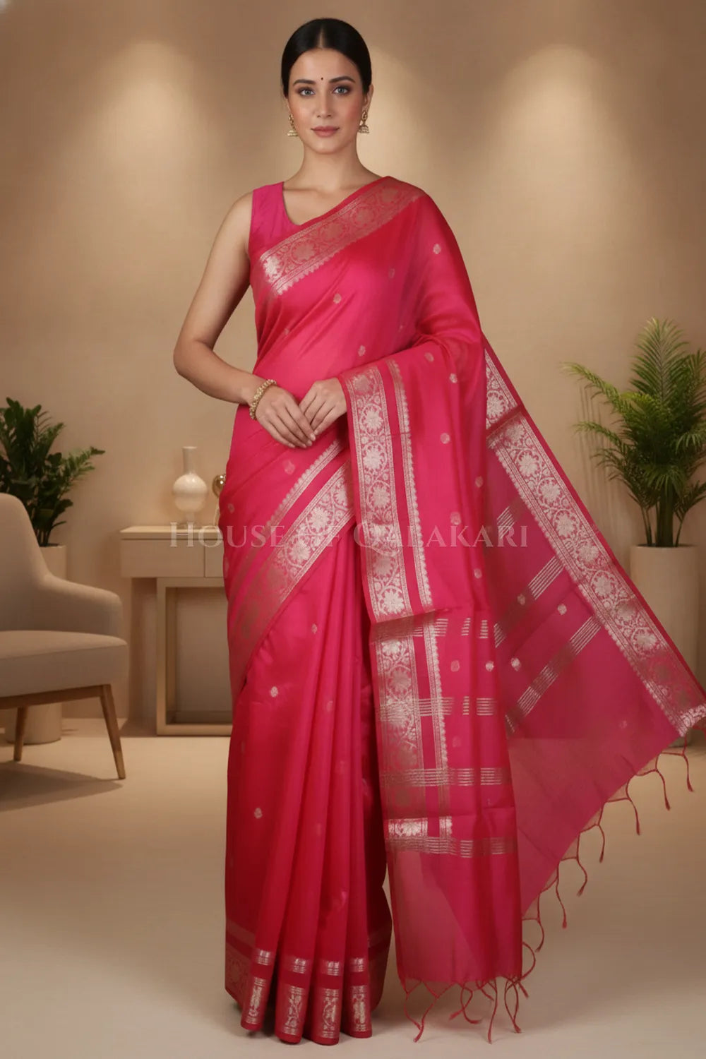 Banarasi Cotton Sarees with Zari Border and subtle pallu in Pink