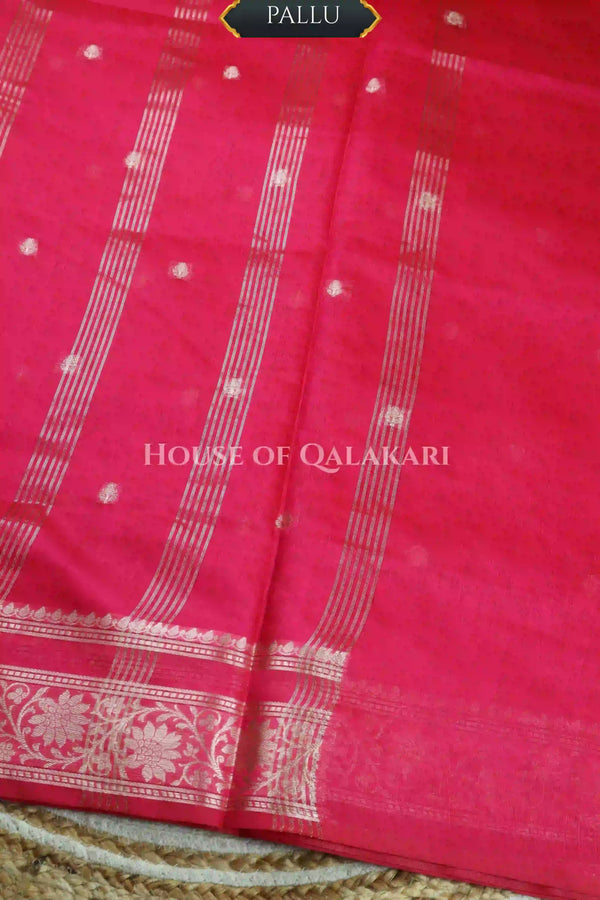 Banarasi Cotton Sarees with Zari Border and subtle pallu in Pink