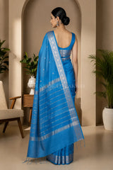 Banarasi Cotton Sarees with Zari Border and subtle pallu in Blue