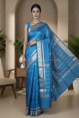 Banarasi Cotton Sarees with Zari Border and subtle pallu in Blue