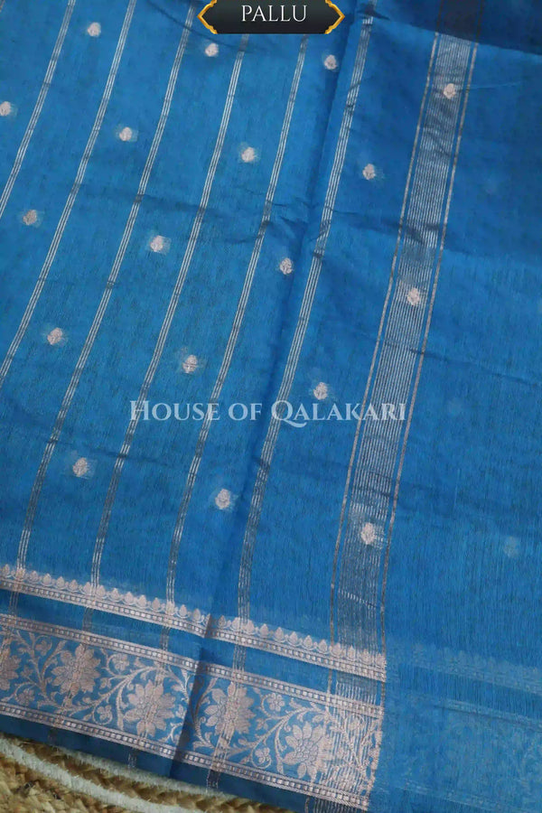 Banarasi Cotton Sarees with Zari Border and subtle pallu in Blue