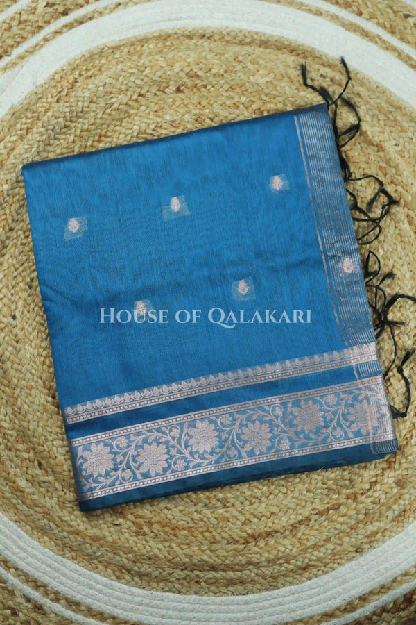 Banarasi Cotton Sarees with Zari Border and subtle pallu in Blue