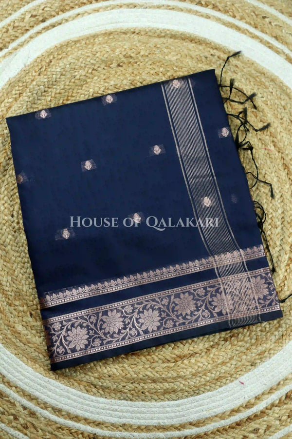 Banarasi Cotton Sarees with Zari Border and subtle pallu in Navy Blue