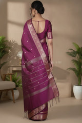Banarasi Cotton Sarees with Zari Border and subtle pallu in wine