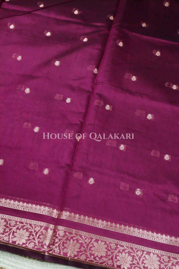 Banarasi Cotton Sarees with Zari Border and subtle pallu in wine
