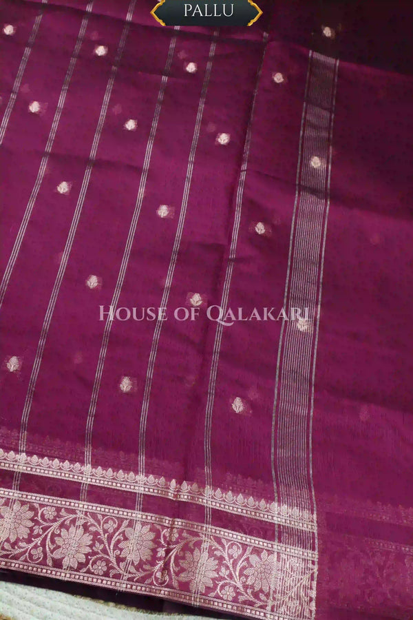 Banarasi Cotton Sarees with Zari Border and subtle pallu in wine