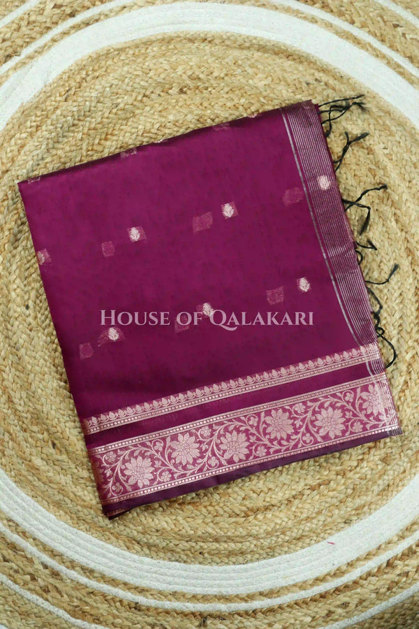 Banarasi Cotton Sarees with Zari Border and subtle pallu in wine