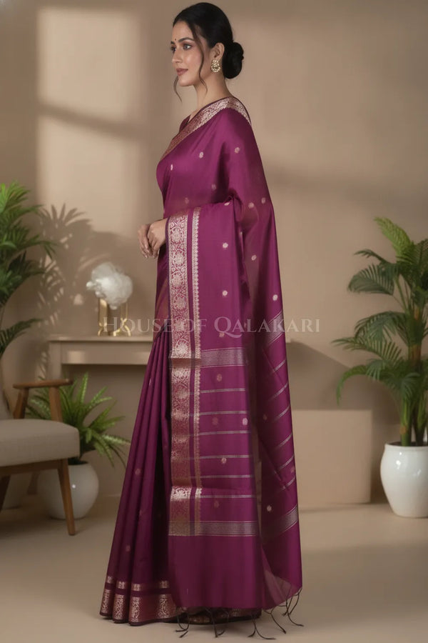 Banarasi Cotton Sarees with Zari Border and subtle pallu in wine