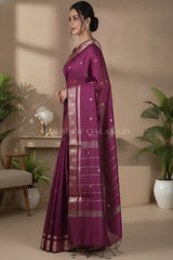 Banarasi Cotton Sarees with Zari Border and subtle pallu in wine