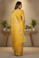 Banarasi Cotton Sarees with Zari Border and subtle pallu in Yellow